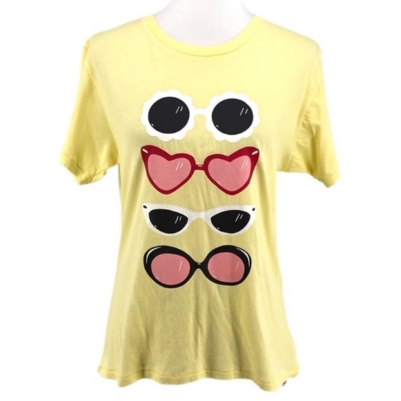 Wildfox Sunglasses T-shirt shirt sleeve yellow medium new with tags - Picture 1 of 5
